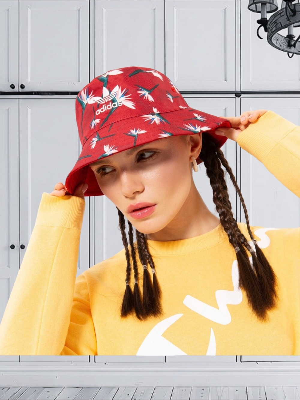 Unisex Adidas x Thebe Magugu Reversible Flor Bucket Hat Red Birds of Paradise - Picture 4 of 4